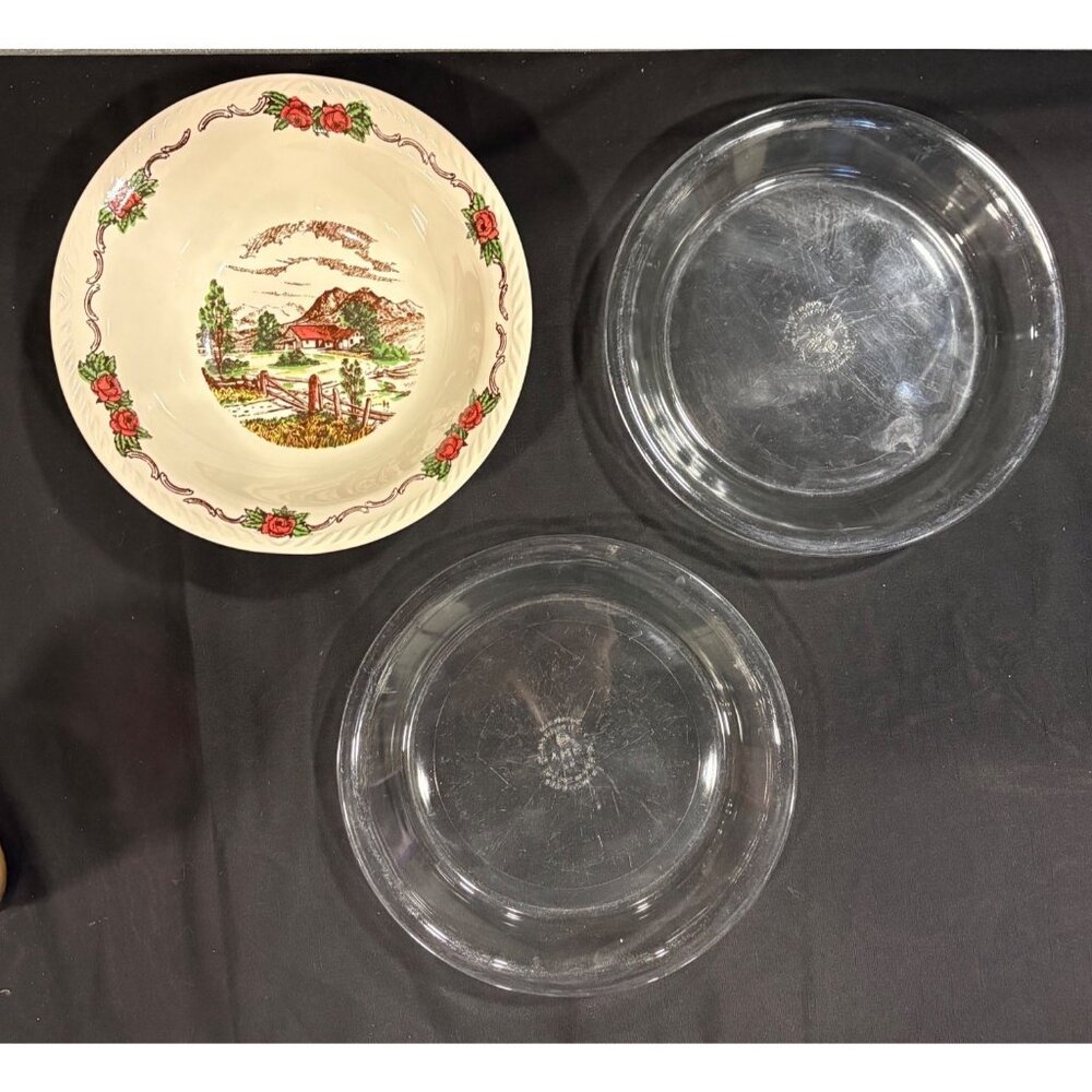 Figgjo Norway Decorative Bowl & Pyrex Glass Plates Set Of 3 Vintage Kitchenware - Picture 2 of 16
